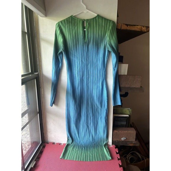 Arthur Apparel Box Pleat Midi Dress Long Sleeve Ombre Green Blue 8 - Picture 6 of 6